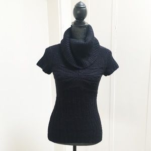 Chunky Knit Cowl Neck Cap Sleeve Sweater